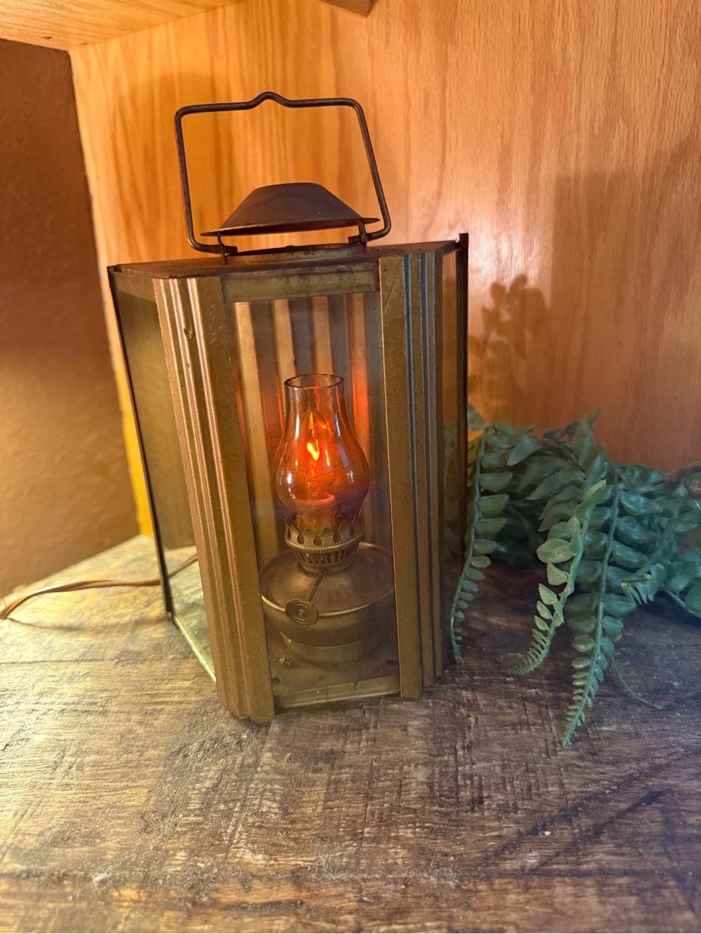 Vintage Nautical Maritime Corded Brass Lantern With Flickering Bulb
